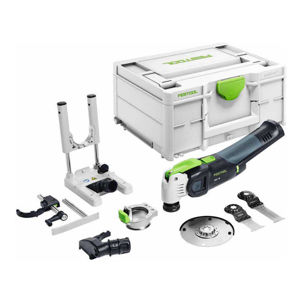 Festool VECTURO OSC 18 E-Basic Set Outil oscillant sans fil 18V Starlock Max Brushless + Accessoires 7 pces + Coffret - sans batterie, sans chargeur (576592) ( Successeur de 574849)
