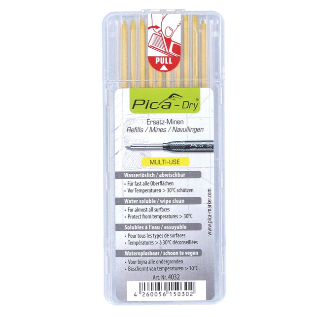 Pica DRY Mines de rechange, solubles dans l'eau, jaunes - 10 pièces (4032)