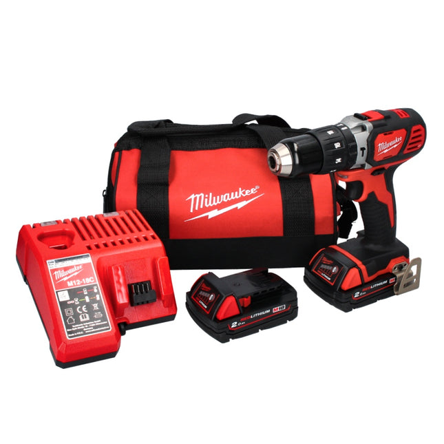 Milwaukee M18 BPD-202B Perceuse-visseuse sans fil 60Nm 18V + 2x Batteries 2,0 Ah + Chargeur + Sac (4933478256)