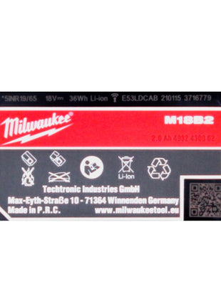 Milwaukee M18 B2 Akku 18 V / 2,0 Ah / 2000 mAh RED Li-Ion ( 4932430062 )