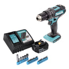 Makita DHP 482 RF1 Perceuse-visseuse à percussion sans fil 18 V 62 Nm + 1x Batterie 3,0 Ah + Chargeur + Jeu de 26 douilles à embouts