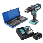 Makita DHP 482 RF1 Perceuse-visseuse à percussion sans fil 18 V 62 Nm + 1x Batterie 3,0 Ah + Chargeur + Jeu d'embouts - 40 pièces