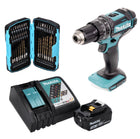 Makita DHP 482 RF1 Perceuse-visseuse à percussion sans fil 18 V 62 Nm + 1x Batterie 3,0 Ah + Chargeur + Jeu de forets - 40 pièces