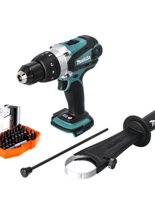 Taladro percutor inalámbrico Makita DHP 458 Z 18 V 91 Nm + juego de puntas 44 piezas - sin batería, sin cargador