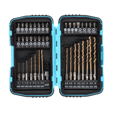 Makita DHP 482 ZW Perceuse-visseuse à percussion sans fil 18 V 62 Nm + Jeu de forets de 40 pièces - sans batterie, sans chargeur