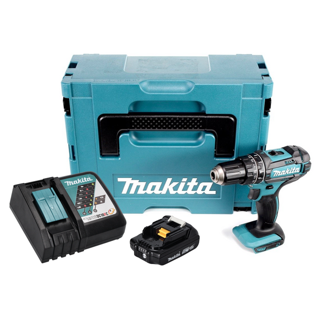 Makita DHP 482 RA1J Perceuse-visseuse à percussion sans fil 18 V 62 Nm + 1x batterie 2,0 Ah + chargeur + Makpac