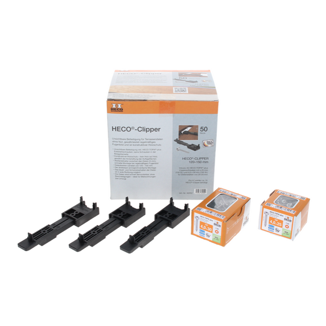 HECO set Clipper - 200 pièces (4x 62052) fixation invisible pour revêtements de terrasse sans rainure