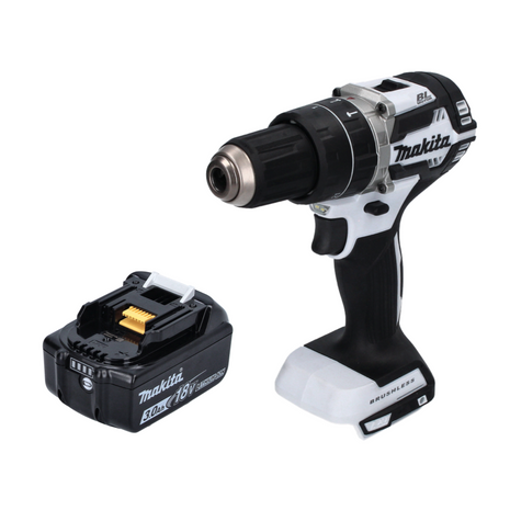 Makita DHP 484 F1 W Taladro percutor inalámbrico 18 V 54 Nm sin escobillas blanco + 1x batería 3,0 Ah - sin cargador