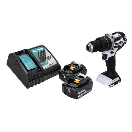 Makita DHP 484 RF W Perceuse-visseuse à percussion sans fil 18 V 54 Nm brushless + 2x Batterie 3,0 Ah + Chargeur