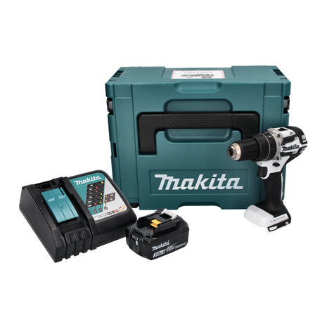 Makita DHP 484 RF1J W akumulatorowa wiertarko-wkrętarka udarowa 18 V 54 Nm bezszczotkowa biała + 1x akumulator 3,0 Ah + ładowarka + Makpac