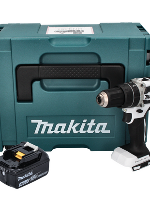 Makita DHP 484 M1J W Taladro percutor inalámbrico 18 V 54 Nm sin escobillas blanco + 1x batería 4,0 Ah + Makpac - sin cargador