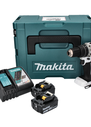 Makita DHP 484 RMJ W perceuse à percussion sans fil 18 V 54 Nm sans balais blanc + 2x batteries 4,0 Ah + chargeur + Makpac