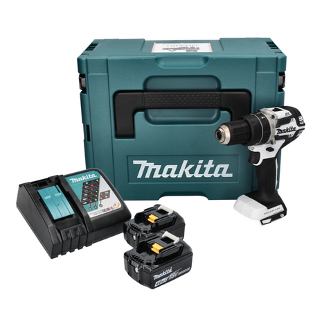 Makita DHP 484 RMJ W perceuse à percussion sans fil 18 V 54 Nm sans balais blanc + 2x batteries 4,0 Ah + chargeur + Makpac