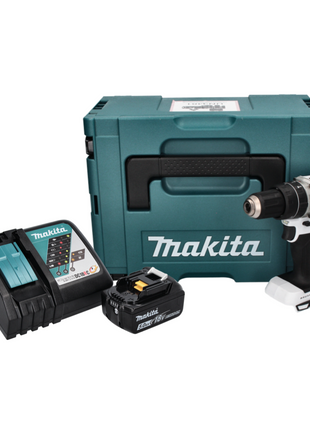 Makita DHP 484 RT1J W Perceuse-visseuse à percussion sans fil 18 V 54 Nm Brushless + 1x Batterie 5,0 Ah + Chargeur + Makpac