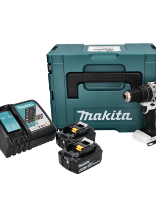 Makita DHP 484 RGJ W Taladro percutor inalámbrico 18 V 54 Nm sin escobillas blanco + 2x baterías 6,0 Ah + cargador + Makpac