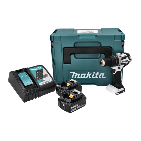 Makita DHP 484 RGJ W Taladro percutor inalámbrico 18 V 54 Nm sin escobillas blanco + 2x baterías 6,0 Ah + cargador + Makpac