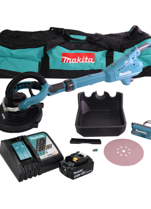 Makita DSL 800 RT1X ponceuse à long col sans balais 18 V 225 mm + 1x batterie 5,0 Ah + chargeur + accessoires + sac