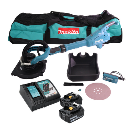 Makita DSL 800 RTX ponceuse à long col sans balais 18 V 225 mm + 2x batteries 5,0 Ah + chargeur + accessoires + sac