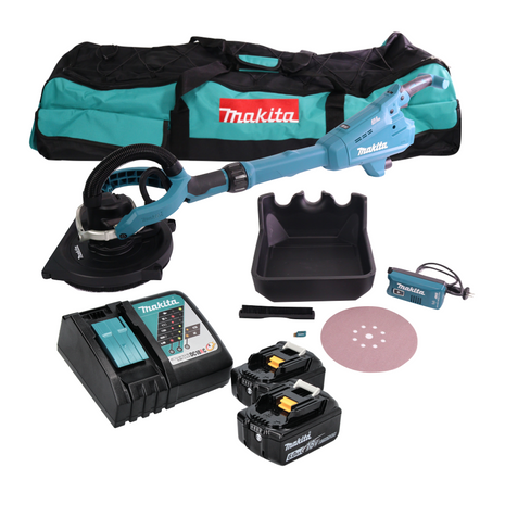 Makita DSL 800 RGX Akku Langhalsschleifer 18 V 225 mm Brushless + 2x Akku 6,0 Ah + Ladegerät + Zubehör + Tasche