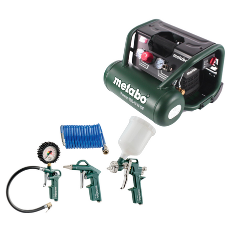 Metabo Power 180-5 W OF compresor 8 bar 1,1 kW (601531000) 5 l tamaño caldera sin aceite + set de accesorios 4 piezas