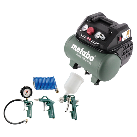 Compresor Metabo Basic 160-6 W OF 900 W 8 bar (601501000) + set de accesorios 4 piezas