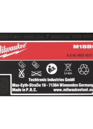 Milwaukee M18 B6 18 V Batterie 6,0 Ah / 6000 mAh ( 4932451244 )