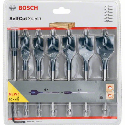 Bosch Self Cut Speed Set: Mèches plates 16/18/20/22/25/32mm, 7 pcs. + Rallonge 1/4" (2608587009)