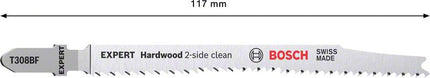 Bosch EXPERT Hardwood 2 side clean Lame de scie sauteuse T 308 BF, 117 mm, Bi-métal, 5 pcs. (2608900544)