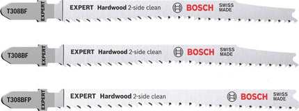 Bosch EXPERT Hardwood 2 side clean Set de lames de scie sauteuse : T 308 BF / BFP, 117 mm, Bi-métal, 3 pcs. (2608900549)