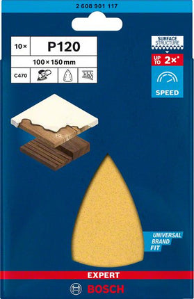 Bosch EXPERT C470 Feuille abrasive, 100x150mm, 7 trous, G120, pour ponceuses Multi, 10 pcs. (2608901117)