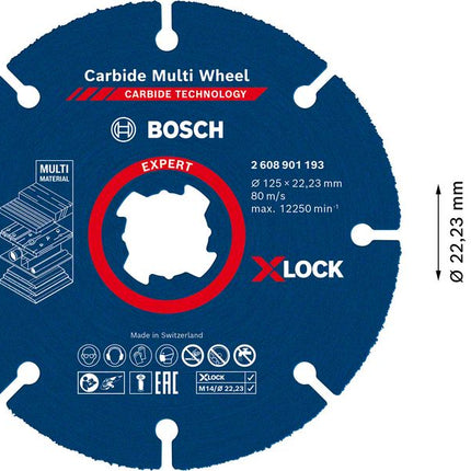 Bosch Expert Carbide Multi Wheel X-LOCK Disque à tronçonner, 125 mm x 22,23 mm (2608901193)