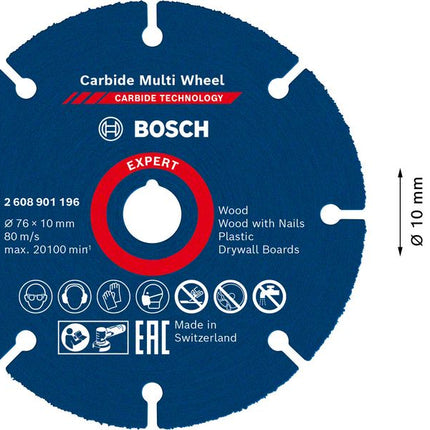 Bosch EXPERT Carbide Multi Wheel Disque à tronçonner 76 x 10 mm - 1 pièce ( 2608901196 ) Technologie carbure