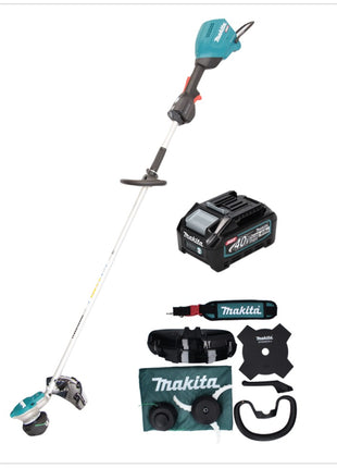 Makita UR 003 GM101 débroussailleuse à batterie 40 V brushless IPX4 + batterie 4,0 Ah + bandoulière + tête de couteau + tête de fil + couteau à mouche + sac - sans chargeur