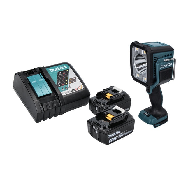Makita DML 812 RT Lampe torche à LED 18 V 1250 lm + 2x batterie 5,0 Ah + chargeur