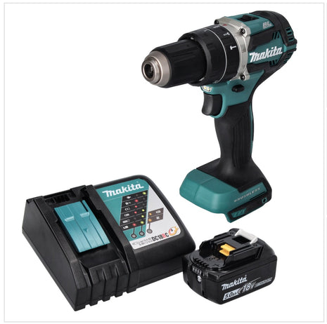 Makita DHP 484 RT1 Perceuse-visseuse à percussion sans fil 18 V 54 Nm brushless + 1x Batterie 5,0 Ah + Chargeur