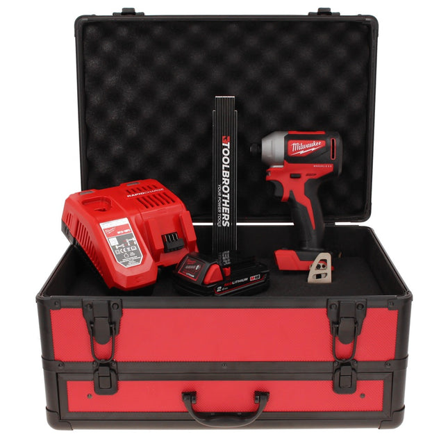 Milwaukee M18 BLID2-201FC TX Visseuse à percussion sans fil 180 Nm 1/4" 18V Brushless + 1x Batterie 2,0 Ah + Chargeur + Coffret TX + Mètre pliant