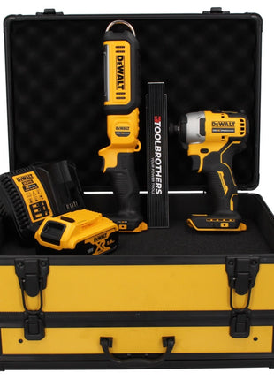 DeWalt DCF809P1TX Visseuse à choc sans fil 18V Brushless + DCL050 Lampe sans fil 18V + 1x Batterie 5,0Ah + Chargeur +Coffret TX + Mètre pliant