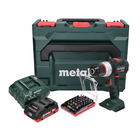 Taladro percutor a batería Metabo SB 18 LT BL 18 V 75 Nm sin escobillas + 1x batería 4,0 Ah + cargador + juego de puntas 32 piezas + metaBOX