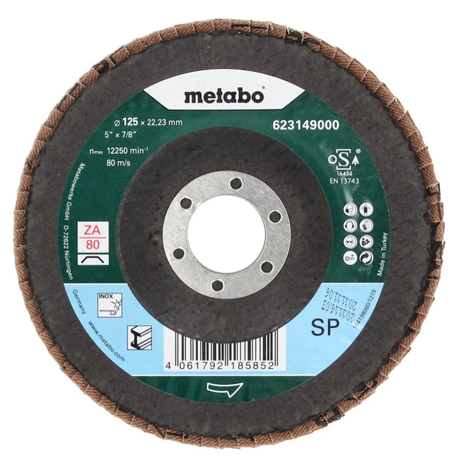 Metabo Plateau abrasif à lamelles P 80 - 125 mm - 22,23 mm pour meuleuses d'angle (20 x 623149000)