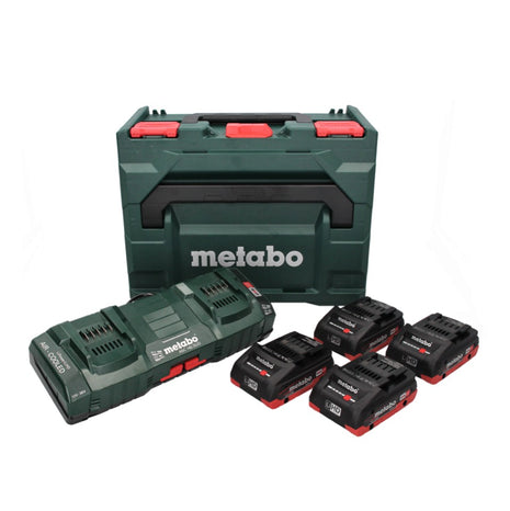 Set básico Metabo 18 V LiHD + 4x baterías 4,0 Ah + cargador ASC 145 DUO + ​​metaBOX