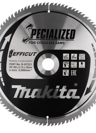 Makita CMSXF305100G SPECIALIZED EFFICUT Lame de scie pour bois 305 x 2,15 x 30 mm - 100 dents (B-67321)