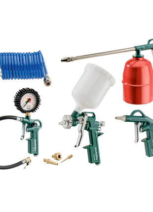 Metabo LPZ 7 Set d'outils à air comprimé soufflette (601586000) + Jauge de gonflage des pneus + Pistolet à peinture + Pistolet vaporisateur + Tuyau spiralé