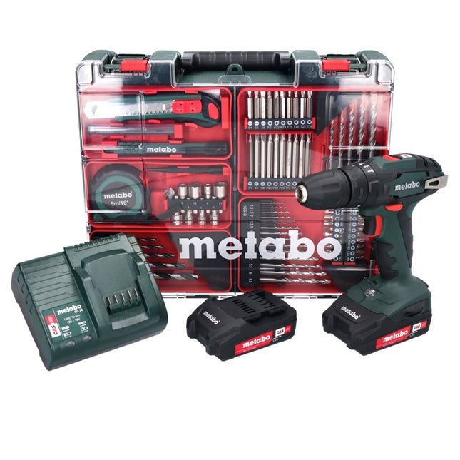 Metabo SB 18 set Perceuse à percussion sans fil 18 Volt 48 Nm (602245880) + 2x Batteries 2,0 Ah + Chargeur + Jeu de 88 forets + Coffret de transport