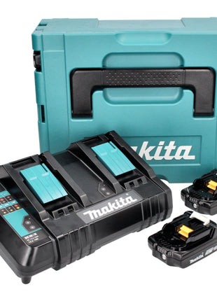 Kit de fuente de alimentación Makita 18 V con 2x batería BL 1820 B 2.0 Ah (197254-9) + cargador doble DC 18 SH (199687-4) + Makpac