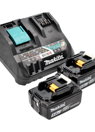 Makita Kit de source d'alimentation 18 V avec - 2x Batteries BL 1850 B 5,0 Ah (2x 197280-8) + Chargeur multi-rapide DC 18 RE (198720-9)