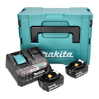 Kit de fuente de alimentación Makita de 18 V con 2 baterías BL 1830 B de 3,0 Ah (2x 197599-5) + cargador multirápido DC 18 RE (198720-9) + Makpac