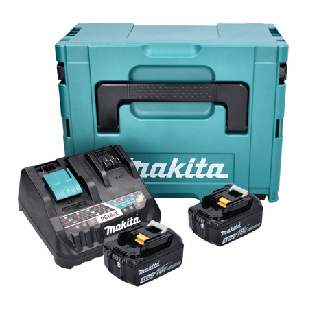 Kit de fuente de alimentación Makita de 18 V con 2 baterías BL 1840 B de 4,0 Ah (2x 197265-4) + cargador multirápido DC 18 RE (198720-9) + Makpac