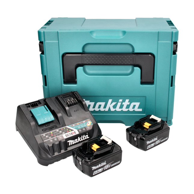 Makita Power Source Kit 18 V avec - 2x Batteries BL 1860 B 6,0 Ah (2x 197422-4) + Chargeur rapide multi DC 18 RE (198720-9) + Makpac