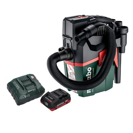 Metabo AS 18 HEPA PC Aspirateur à batterie compact 18 V Aspirateur eau et poussière 6 l avec fonction soufflante + 1 batterie 4,0 Ah + chargeur