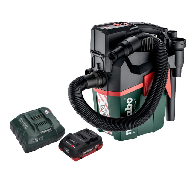 Metabo AS 18 HEPA PC Aspirateur à batterie compact 18 V Aspirateur eau et poussière 6 l avec fonction soufflante + 1 batterie 4,0 Ah + chargeur